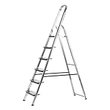 Bayersystem Aluminiumleiter 6-stufig, Stufenleiter, mit Breiten Stufen, leicht, klappbar, tragbar, robust, Belastbarkeit 150 kg, mit breiter Plattform, Multifunktionsleiter Haushalt, Büro und Lager