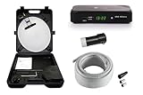 Mobile Camping SAT-Anlage komplett mit Satelliten Schüssel + HD-Satelliten-Receiver + HD Single LNB + Kabel-Set + Montagezubehör inkl. Saugfuß, Masthalter und Geländerhalterung