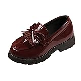 OBiQuzz Mädchen Slip On Loafer Quaste Bow Schule Kleid Schuhe für Mädchen Sneaker Jungs Blau (Wine, 27)