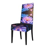WZYWHJ Abnehmbarer Esszimmerstuhlbezug mit Lotusblumen-Druck, bequem und weich, dehnbar, für Küche, Wohnzimmer und Dinner-Party