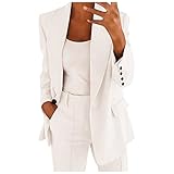 Generisch 2026 Damen Elegant Sportlich Sommer Taillierte Jacke Anzugjacke Business Oversize Elegant Frühling Dünn Übergangsjacke Jacke Kurzblazer Hochzeit Damen (White, S)