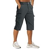 MAGCOMSEN Herren Cargo Shorts 3/4 Outdoor Sommerhose Multi Taschen Leicht Capri Hose Herren Atmungsaktiv Radhose Atmungsaktiv Kurz Arbeitshose mit Stretchbund Dunkelgrau 34
