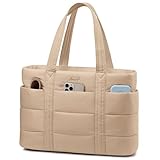 LOVEVOOK Laptop Handtasche Damen, 15,6 Zoll Shopper Tasche Puffer Tote Bag Arbeitstasche, Groß Lehrertasche Schultertasche Bürotasche Aktentasche Women Handbags für Uni Business Schule, Khaki