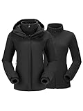 OutPro 3-in-1 Winterjacke Damen Wasserdicht Winddicht Skijacke Outdoor Wandern mit Fleece Gefüttert Doppellagige Abnehmbare Kapuzen-Funktionsjacke für Ski, Bergsteigen, Reisen Schwarz S