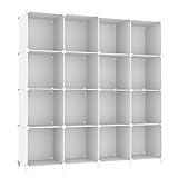 AWTATOS Kleiderschrank mit 16 Würfeln, Storage Shelves, DIY Regal Würfel, PP Steckregal Kunststoff, Kinderregal, Spielzeugregal, Faltschrank, Shelves, Standregal, Weiß ULPZ018