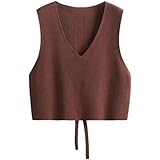 Damen Strickweste mit Rückenriemen, V-Ausschnitt, Arbeitsweste, braun, M