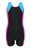 Aquarti Mädchen Badeanzug mit Bein Ringerrücken, Farbe: Schwarz/Amarant/Türkis, Größe: 158