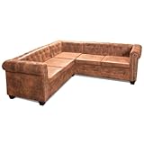 ULUYYUC Cauchsofa Camping Sofa Bodensofa Schlafcouch - Chesterfield Ecksofa 5-Sitzer Kunstleder Braun für Party Lounge Terrasse Garten