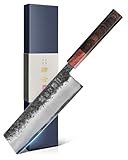 kanngou Nakiri Kochmesser 18 cm Japanisches messer, Extra Scharfes Chefmesser aus AUS-8 Stahl mit Ergonomischem Ebenholz- und Rotholzgriff und Geschenkbox