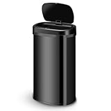 Juskys Mülleimer Küche mit Bewegungssensor Schwarz 60L - Eckiger Abfalleimer mit Klemmring für Müllbeutel - Rostfreier Stahl - Kontaktloses Entsorgen