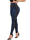 MarcoJudy Damen Lace Side Jogger Leggings High Waist Skinny Workout Yoga Pants mit Tasche, marineblau, Mittel