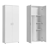 Haushaltsschrank 75 cm breit mit Fach für Staubsauger, Putzschrank mit Einlegeböden für Reinigungsmittel, Besen & Wischer, Vielseitiger für Hauswirtschaft, Flur & Keller, 75x35x184 cm (BxTxH), Weiß