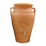 Regentonne Amphore Regenwassertank Helena 300 Liter Terracotta aus UV- und witterungsbeständigem Material. Regenfass BZW. Regenwassertonne mit kindersicherem Deckel und hochwertigen Messinggewinde