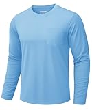 TACVASEN Atmungsaktiv T-Shirt für Herren Freizeit Langarm Rundhalsshirts Männer Einfarbige Baumwolle Herbst Sommer Shirt mit Brusttasche Lakeblue 3XL