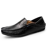 Herren-Loafer aus Leder, for Hineinschlüpfen, bequem, atmungsaktiv, weich, flach, Mokassins, lässig, modisches Schuhwerk(Schwarz,38 EU)