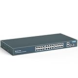 YuanLey 24 Port PoE Switch mit 2 Gigabit Ethernet Uplink, 2 SFP Port, 400W PoE+ Port Konform 802.3af/at, Unverwaltet Netzwerk Switch mit AI Watchdog, VLAN, Erweitert auf 250m, Rackmount Plug and Play