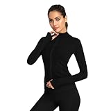 flintronic Damen Laufjacke, Atmungsaktive Sportjacke, Yoga Fitness Shirt, Sportjacke mit Reißverschluss, Hoher Kragen Leicht Sportjacke, Langarm