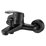 Rehomthy Badewannenarmatur Schwarz, Einhand Wannenbatterie, Mischbatterie Badewanne Wandmontage, Duscharmaturen Aufputz Wasserhahn Badewanne, 1/2 Zoll Brauseabgang