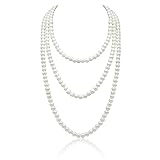 Imitation Perlenkette, weiß Perlenkette, 150cm Lange Perle Halskette, 1920s Gatsby Kostüm Accessoires Lange Perle Halskette, Party Hochzeit Festival Abschlussball Geburtstage und Party im Vintag Stil
