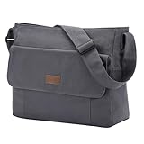 Chase Chic Canvas Umhängetaschen Damen Herren, Große Schultertasche Messenger Tasche Casual Tote Bag für Arbeit/Reisen/Schule(Grau)