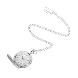 CALLARON Klassische Taschenuhr Herren mit Mechanischem Handaufzug Großes Silbernes Gehäuse Graviertes Flip Cover Präzise Analoge Zeitmessung Metallfinish Geeignet für Hochzeiten und