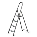 DRABEST - Stehleiter - mit 4 Stufen - bis 125 kg belastbar - 1,49 m lang - Arbeitshöhe 2,75 m - Trittleiter, Bockleiter aus Stahl pulverbeschichtet - für Haushalt, Malerarbeiten - Grau