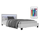 Juskys Polsterbett Paris 120x200 cm mit LED-Beleuchtung, Lattenrost & Kopfteil, Bett mit Gestell aus Holz & Kunstleder Bezug, weiß