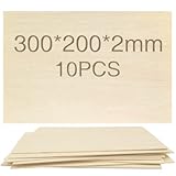 OWLKELA Lindenholz, 10 Stücke 300 * 200 * 2mm, Bastelholzplatten - Holzausschnitte zum Basteln, ideal für Laserprojekte, DIY Modell, Kunst und Handwerk, Gemälde