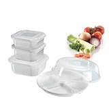 Westmark Mikrowellen-Geschirr, Set 5-tlg.: 3 Dosen inkl. Deckeln, 1 Menüteller, 1 Abdeckhaube, Kunststoff, Farbe: Weiß/Transparent, 22032260