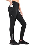 baleaf Thermoleggings Winter Damen Fahrradhose Lang mit Reißverschluss Warm Gefüttert Jogginghose Running Tights Thermo Laufhose Wasserdicht OutdoorHosen Winterhose Schwarz XL