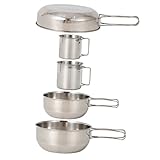 YARNOW 5 Teiliges Edelstahl Campinggeschirr Set Tassen Töpfe Und Geschirr Für Picknick Bergsteigen Und Outdoor Aktivitäten Leicht Langlebig Und Ideal Für Camping Und Reisen