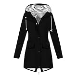 Wanderjacke für Damen, atmungsaktiv und wasserdicht, Windjacke, Damen, große Größe, gefütterter Trenchcoat, große Größe, Mäntel mit Kapuze und Tasche, Trainingsanzug, einfarbig, Trenchcoat, Schwarz