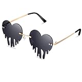 Halloween Sonnenbrille Damen,Herz Sonnenbrille Herren Damen Partybrille Festival Accessoires Flammen Sonnenbrille Randlos Schmelzen Tropfende Rave Brille mit Metall Rahmen Rosegold+Brillenputztücher