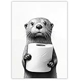 LunarCharm Badezimmer Deko Bilder Poster Poster Badezimmer Deko Toilettenpapier in der Hand eines kleinen lustigen Otters Witziger Poster, Ohne Rahmen - 20 X 30 cm
