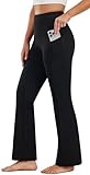 Persit Yogahose Damen Jazzpants, High Waist Sporthose Schlaghose Bootcut Freizeithose - (L, Schwarz, 79 cm)