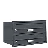 AL Briefkastensysteme, 2er Unterputzbriefkasten in Anthrazit Grau RAL 7016, 2 Fach wetterfeste Briefkastenanlage, Doppel-Briefkasten, Design modern