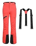Pioneer Camp Skihose Damen Schneehose Abnehmbaren Hosenträgern Outdoorhose Damen Wasserdicht Winddichte Verschweißte Nähte Schneefang Snowboardhose Softshellhose Funktionshose Neon-Coral L