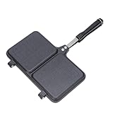 Doppel-Panel-Sandwich-Toaster, Camping-Grillpfanne mit Griff, Sandwich-Maker, schwarz, 36 x 24 cm, Brottoaster, antihaftbeschichtet, Braten, Herd, Käse-Grillerpresse für Camping