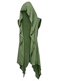 Runcati Herren Rüschen Jacke Lange Kapuze Ärmellos Schal Kragen Cardigan Drapiert Einfarbige Leichte Cape Mantel,Armeegrün,M