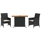 vidaXL Bistro Set mit Kissen 3-TLG., Gartenmöbel Gartengarnitur, Sitzgruppe Bistroset Balkonset, Garten Terrasse Balkon Möbel Garnitur, Schwarz Poly Rattan