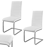 Juskys Freischwinger Schwingstuhl Vegas 2er Set - 2 Esszimmerstühle mit Rückenlehne, Küchenstühle aus Metall & Kunstleder - Stühle modern für Esszimmer, Wohnzimmer & Küche - Weiß