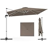 COSTWAY Sonnenschirm rechteckig 300 x 300 cm, großer Ampelschirm mit Kurbel, Gartenschirm neigbar, 360° drehbar, Terrassenschirm, Marktschirm für Garten, Terrasse, Balkon (Braun)