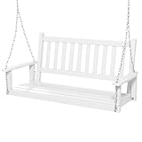 COSTWAY Hängebank aus Massivholz, 2-Sitzer Gartenschaukel zum Aufhängen, Hollywoodschaukel bis 230 kg belastbar, Outdoor-Schaukelbank für Terrasse, Garten, Hof, Weiß, 136 x 67 x 63 cm
