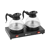 Royal Catering Warmhalteplatte mit 2 Tee- & Kaffeekannen (je 1,5 l) 160 W 2 Platten Wärmeplatte für Tee, Kaffee, heiße Schokolade separat steuerbar Edelstahlplatte mit Kannen auf Polycarbonat