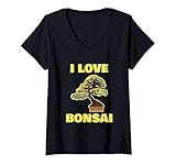 Damen Japanischer Bonsai-Baum, Bonsai-Pflanze, Bonsai, Gartenarbeit, Zen T-Shirt mit V-Ausschnitt