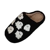 Generisch Winter Hausschuhe Damen Slipper - Damen-Hausschuhe mit Halloween-Print offene Zehenpartie gemütliche Bequeme Indoor- Outdoor-Sandalen für Damen Herren Unisex/Winter Heimkleidung