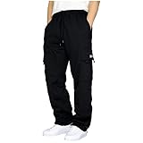 RONGbbppQ Herren-Kampfhose, Sweathose, Trainingshose, Freizeithose, Winterhose, Herren, mehrere Taschen, schmale Passform, Sport-Cargohose, Herren-Jogginghose, Sport-Jogginghose, Schwarz , 5XL