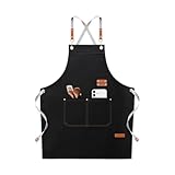 VOWOBEST Grillschürze fürMänner， Kochschürze Verstellbare Küchenschürze mit langen Bändern Wasserdicht Schürze mit 4 Taschen für Damen herren Küche Restaurant Café