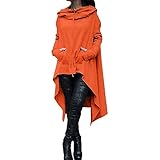Damen Hoodie Kapuzenpullover Lang - Oversize Pullover Damen Mit Kapuze Sweaterkleid Langarm Sweatshirt Pulli Große Größen Kapuzenjacke Einfarbige Hoodie-Kleid Lockeres Sweater Kapuzenpulli Hoody