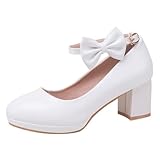 HSyc JRX Damen Blockabsatz High Heels Riemchen Pumps mit Schleife Kleid Schuhe 38